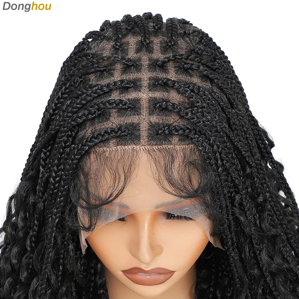Donghou 24Inch Lace Front Boho Braided Wigs for Women Knotless Braid Wig Natural Hairline Box Braid wigs Premium Lightweight Wig