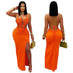 Women's Hollow Out Sleeveless Sexy Knitted Halter Neck Backless Solid Color Dress for Summer 2025