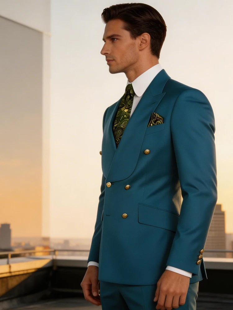 Men's Double Breasted Tuxedo Suit Shawl Lapel Slim Fit 2 Piece Blazer & Pants Formal Business Luxury Suits Casual Wedding Groom