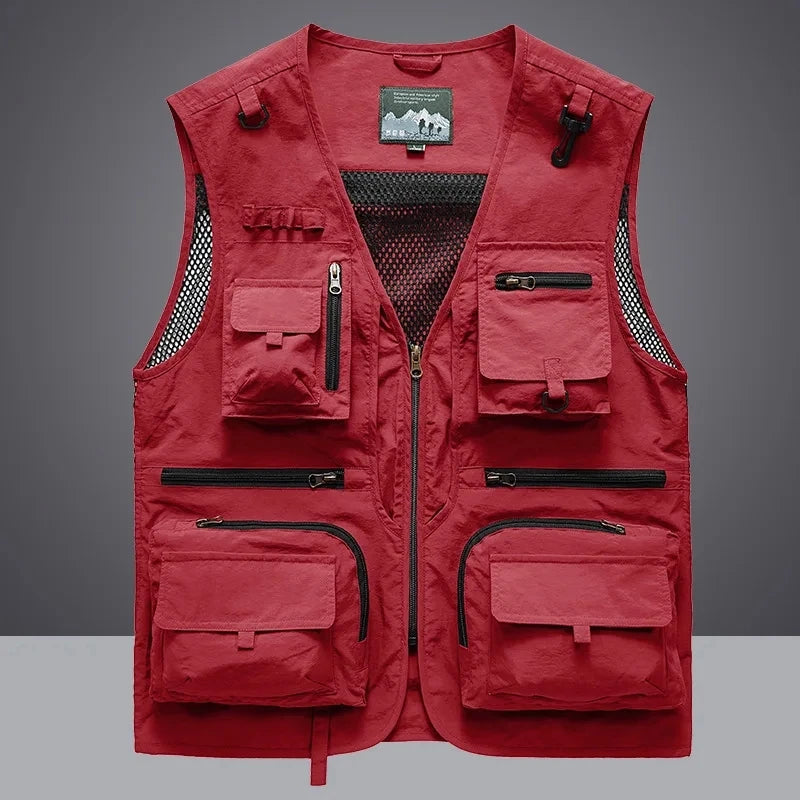 2026 New Men's Vest Tactical Webbed Gear Coat Summer Photographer Waistcoat Tool Many Pocket Mesh Work Sleeveless Jacket Male