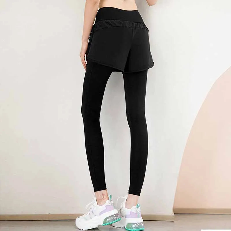 Women's Gym Leggings Elastic High Waist Fake Two Pieces Yoga Pants With Pockets Sportswear Running Tights Gym Yoga Wear Secondary image