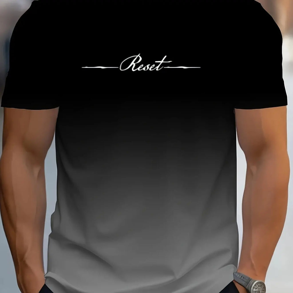 Alphabet Print Gradient Crew Neck Short Sleeve T-shirt For Men, Casual Summer T-Shirt For Daily Wear And Vacation Resorts