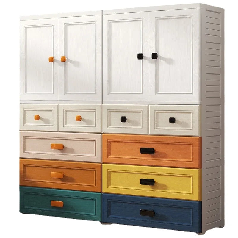 New model 70-Face wide thickened wardrobe simple bedroom plastic cabinet double door drawer type clothes hanging storage cabinet