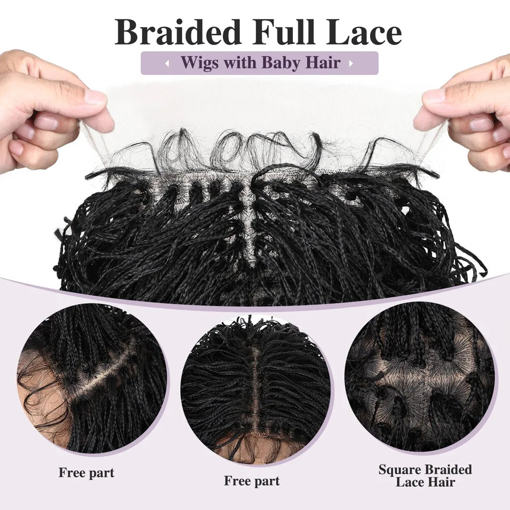 Short Curly Braids Bob Wig For Black Women Double Full Lace Front Curly Micro Box Braided Bob Wig with Baby Hair Pre Plucked Secondary image