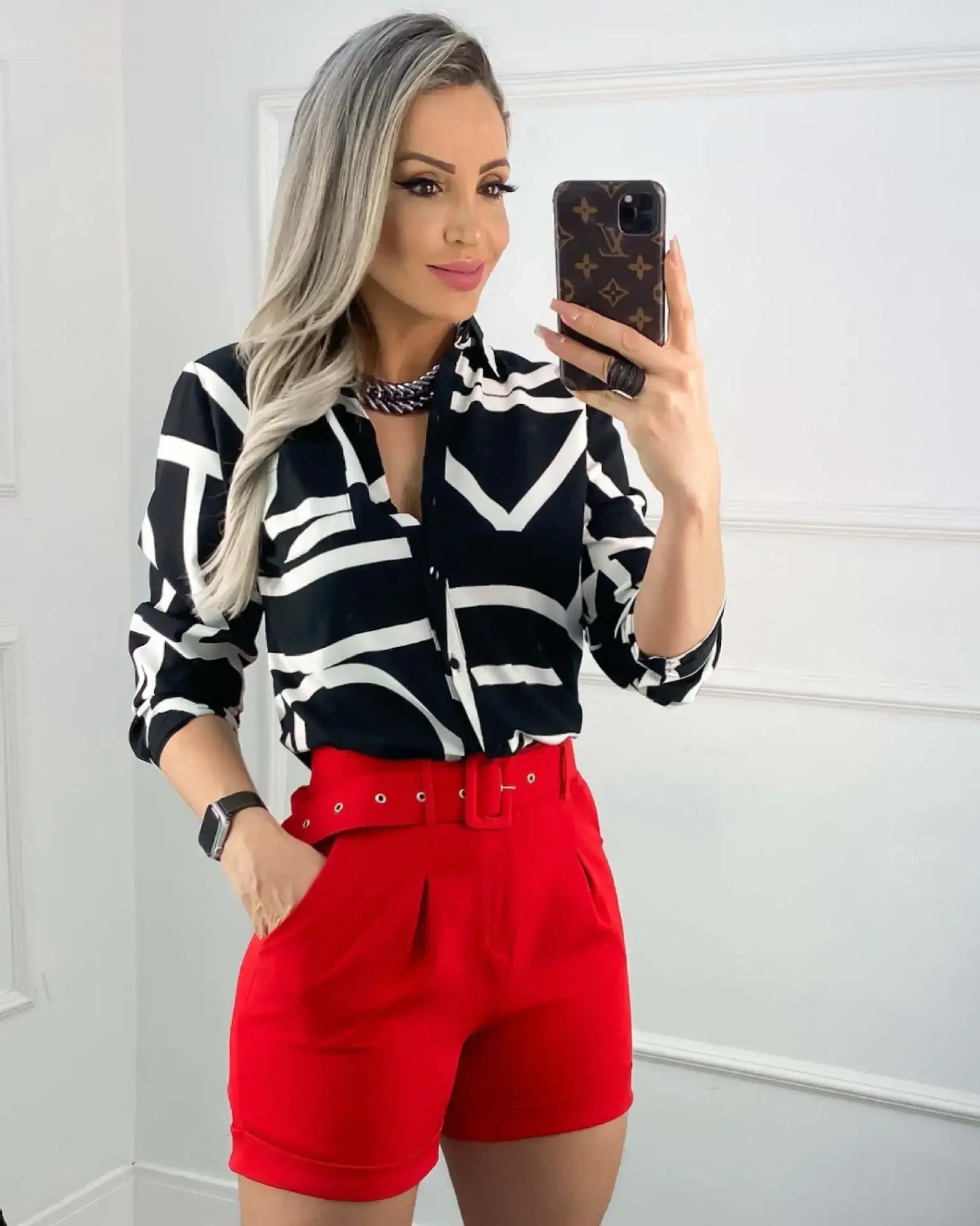 Women Geometric Print Shirt, Spring and Autumn Fashion Long-sleeved Shirts, Camisa Girls Chemise Size S M L XL XXL