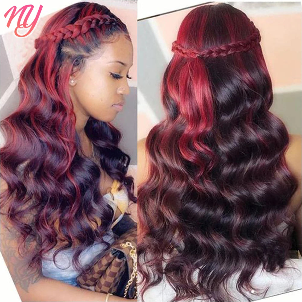 Highlight Wig Human Hair 1B 99J Burgundy Body Wave Lace Front Wigs For Woman 13x4 HD Lace Frontal Wig Colored Human Hair Wigs Secondary image