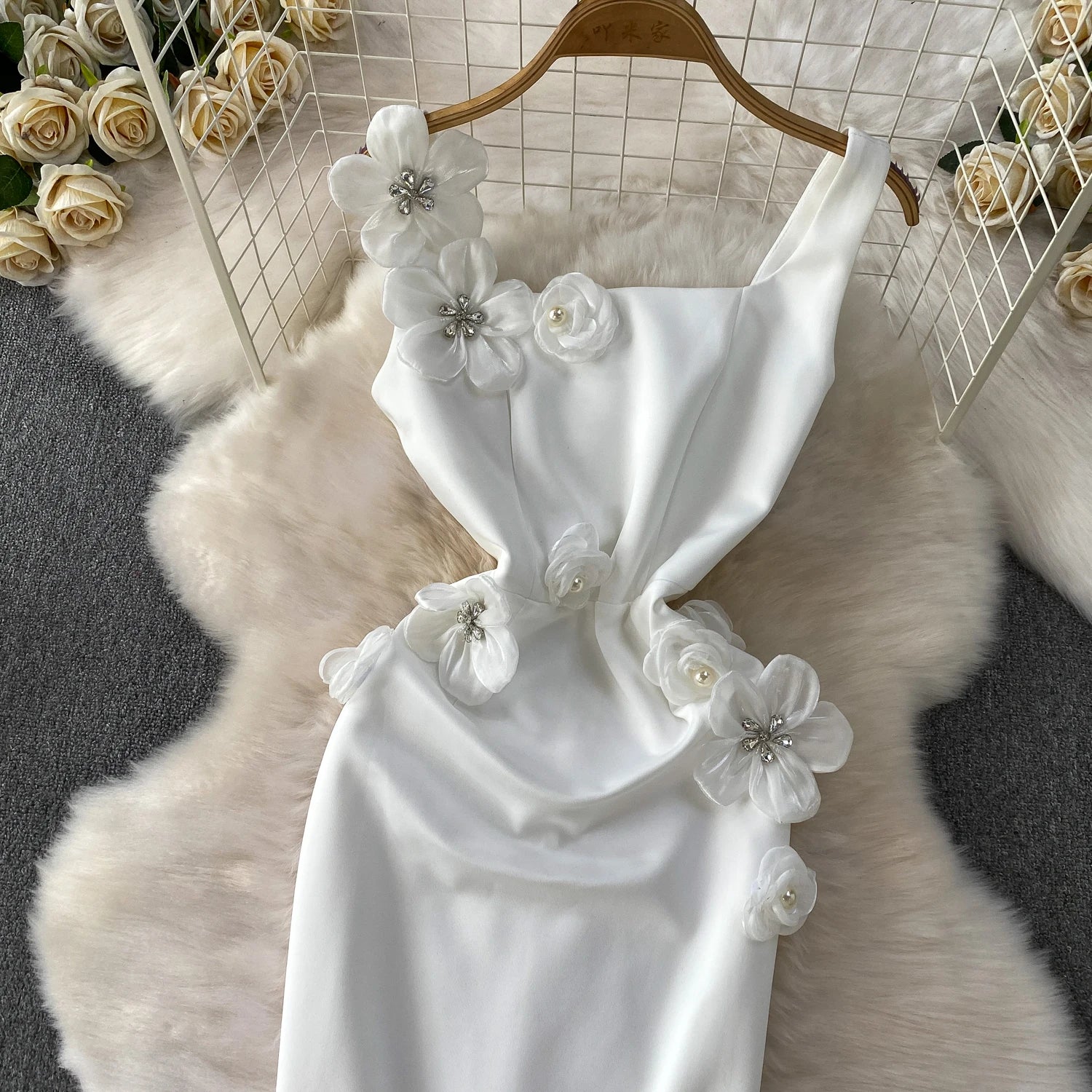 Chic vintage floral Three-dimensional Elegant Fairy korean fashion autumn Sundress women clothing