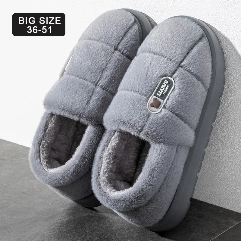 Men's slippers Winter Solid Color Wrap Heels Plush Slippers Non-slip Warm Women Men Home Casual Cotton Shoes Big Size 50 51 Main image