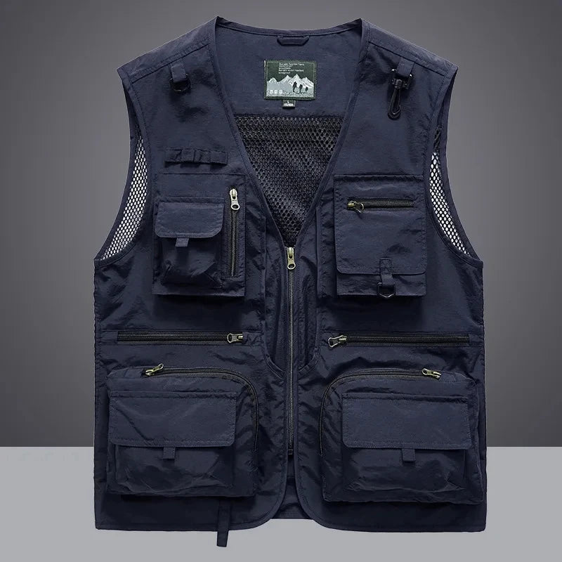2026 New Men's Vest Tactical Webbed Gear Coat Summer Photographer Waistcoat Tool Many Pocket Mesh Work Sleeveless Jacket Male