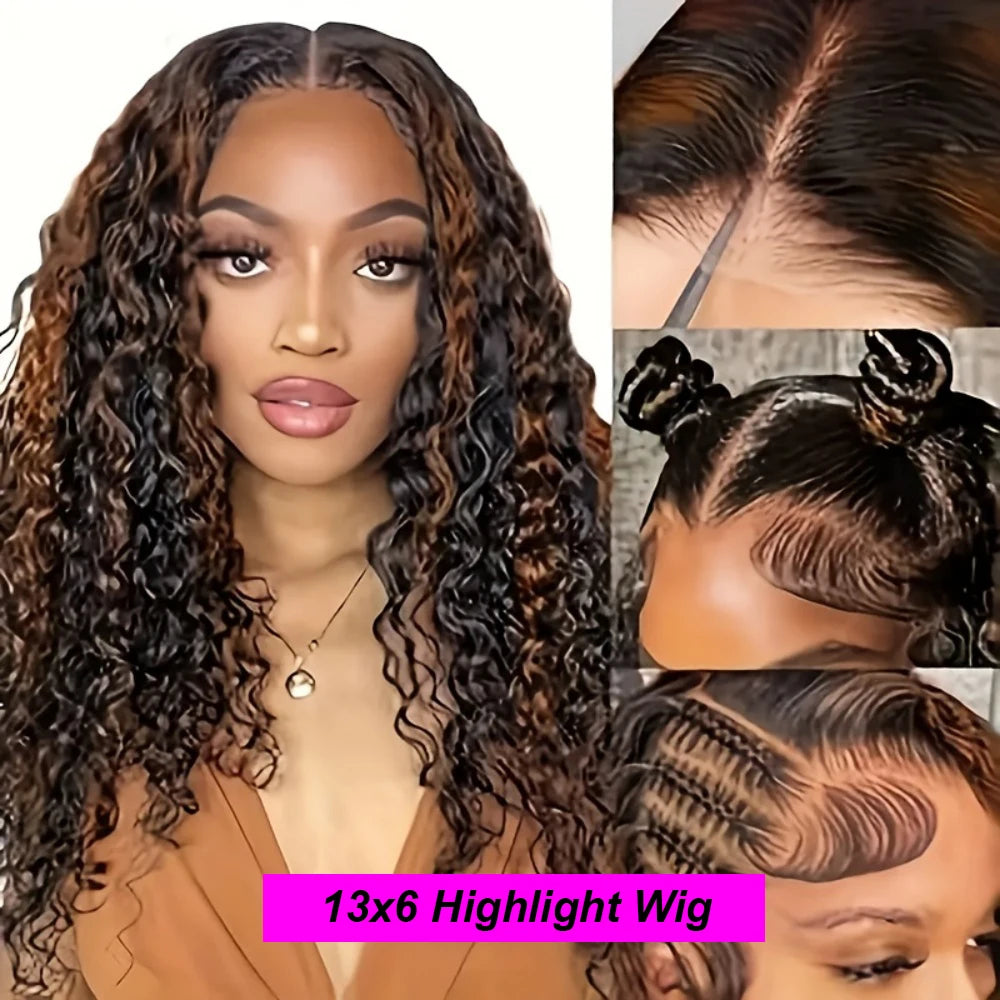 250% Density 427 Highlight Deep Wave Lace Front Wig Human Hair 13x6 13x4 HD Lace Frontal Wig Colored Ombre 100% Brazilian Wigs
