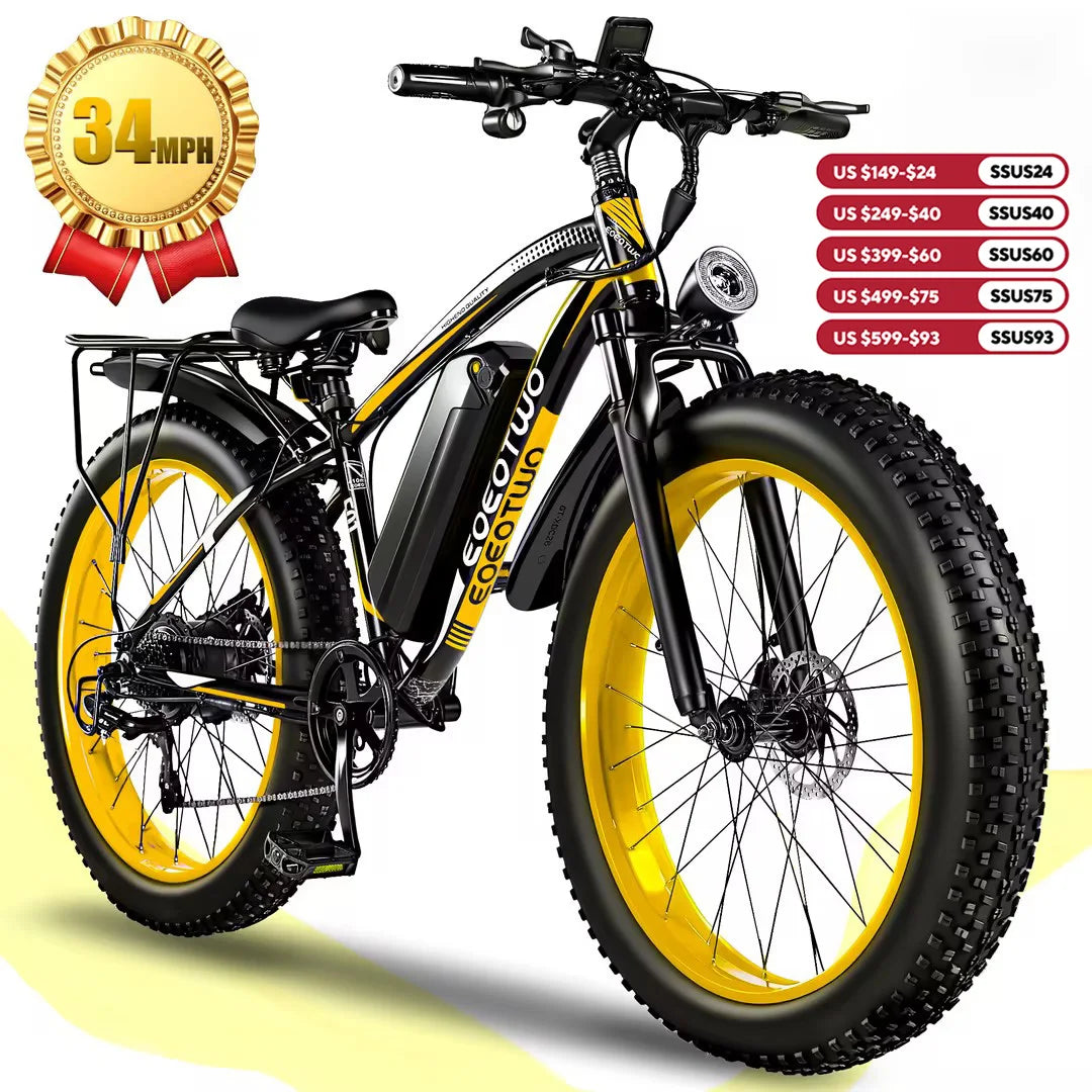 EOEOTWO 1500W Fat Tire Electric Bike for Adults 26"x4.0 All Terrain Ebike 34MPH Fast Mountain E-Bike 48V Long Range Snow Beach Bicycle Main image