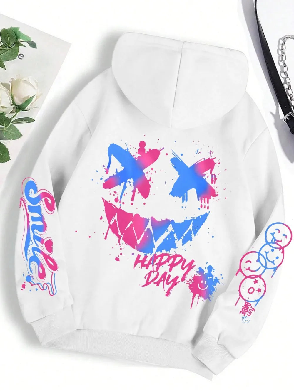 New autumn men's personalized smiling face print comfortable breathable hooded sweatshirt outdoor street fashion hooded sweatshi