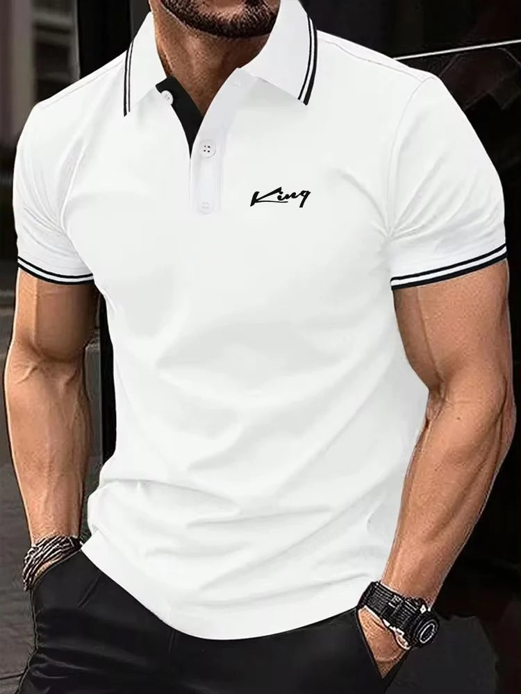 Men's color blocked short sleeved lapel golf shirt with casual style slight elasticity regular summer loose fit golf Men shirt