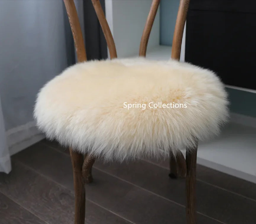 35/40/45CM 100% Pure Sheepskin Wool Hairy Floor Carpet Rugs Round Chair Cushion Seat Pad Covering Soft