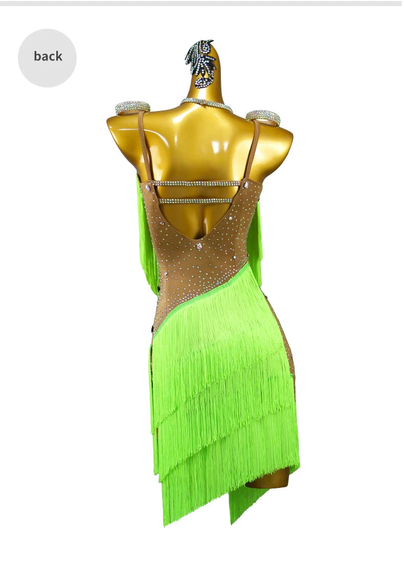 2025 New Latin Dance Dress Adult Womens Sexy Short Skirt Tassel Clothes Ballroom Practice Wear Line Suit Prom Costume Customized