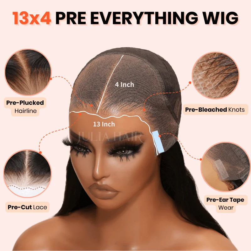 Julia Hair 13X4 Bangs Lace Front Wig Human Hair Wear and Go Glueless Wig Brazilian Loose Wave Human Hair Wig Density 150%