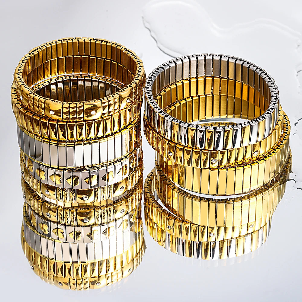 Freetry 18K Gold Plated Stainless Steel Adjustable Bracelet Fashion Elastic Metal Bracelet Trendy Jewelry Accessories Official Main image