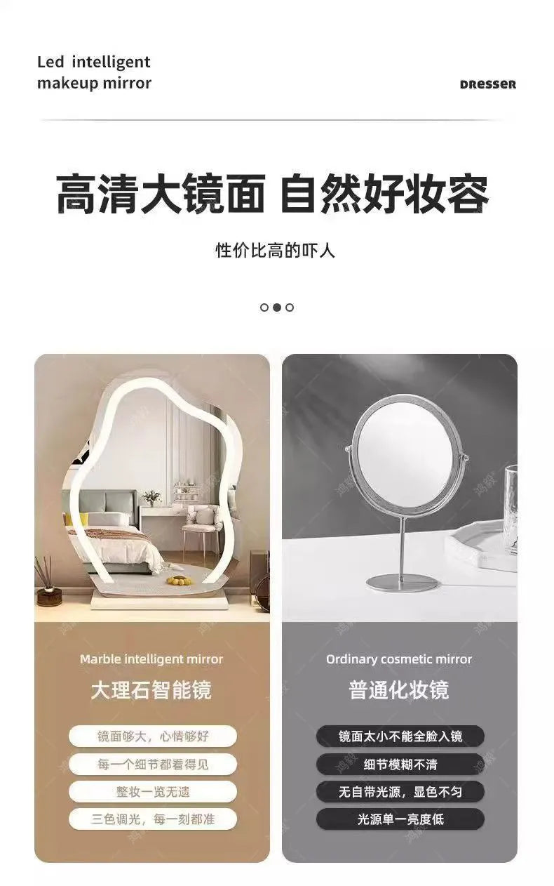 Bedroom Mirror Dressing Table Desk White Drawers Light Makeup Vanity Wood Room Penteadeira Com Espelho Dresser Furniture