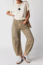 Midiross High Stretch Mid-Rise Barrel Jeans Fashion wide Leg Shape Women Casual Baggy Mid Waist Denim Pants