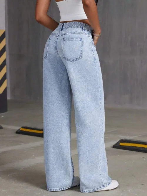 2026 New High Waist Wide Leg Jeans Women Vintage Washed Loose Straight Denim Pants Streetwear Casual Baggy