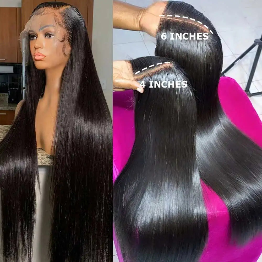 250 Density 13x6 HD Bone Straight Lace Front Wigs Human Hair Brazilian 40 42 Inch Glueless Lace Frontal Human Hair Wigs For Wome