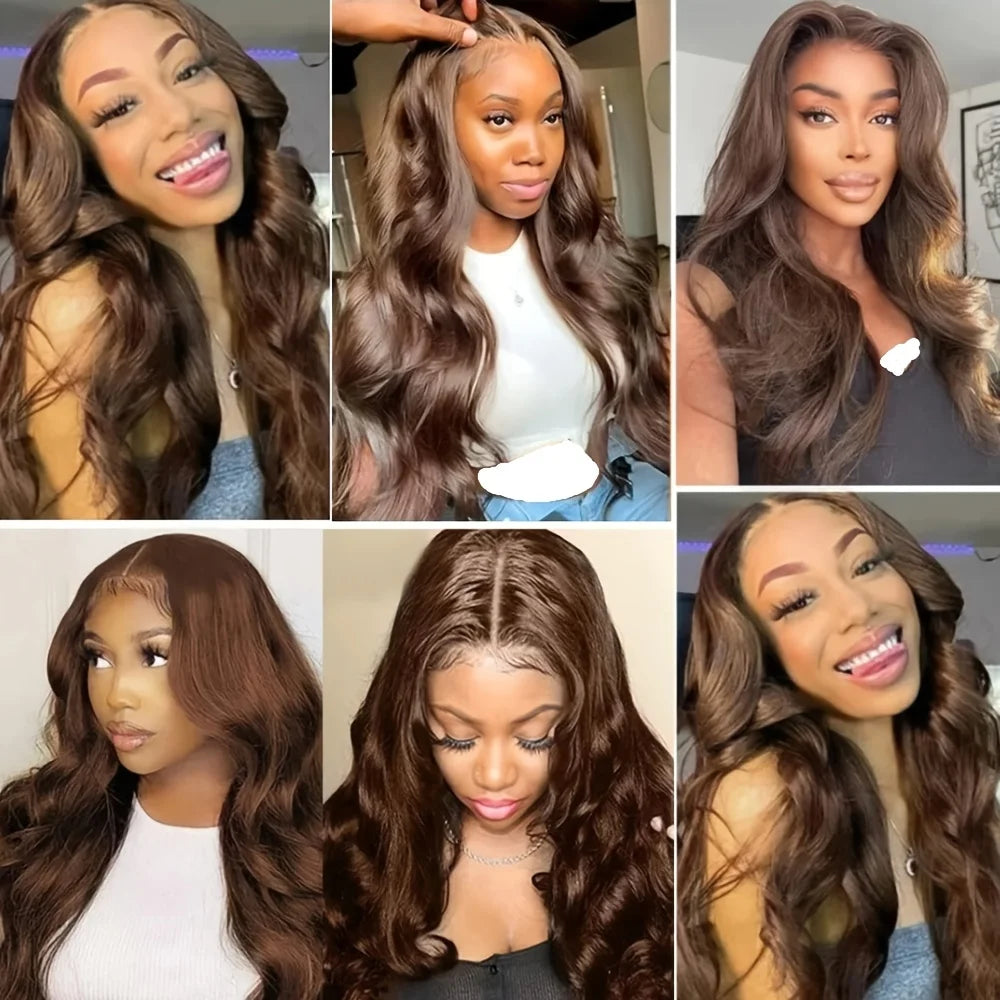 Chocolate Brown Body Wave Lace Front Wig Human Hair 220 Density Frontal Lace Wigs 30 Inch 13x6 HD Transparent Lace Human Wigs Secondary image