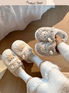 Winter Cartoon Plush Slippers Warm Fluffy Faux Fur Sheep Design Indoor Home Couple Cotton Slippers for Men And Women