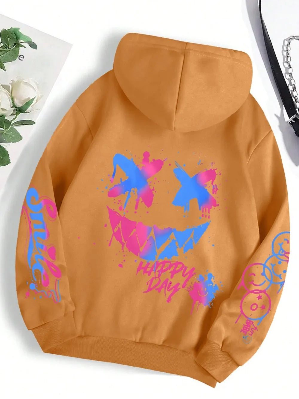 New autumn men's personalized smiling face print comfortable breathable hooded sweatshirt outdoor street fashion hooded sweatshi