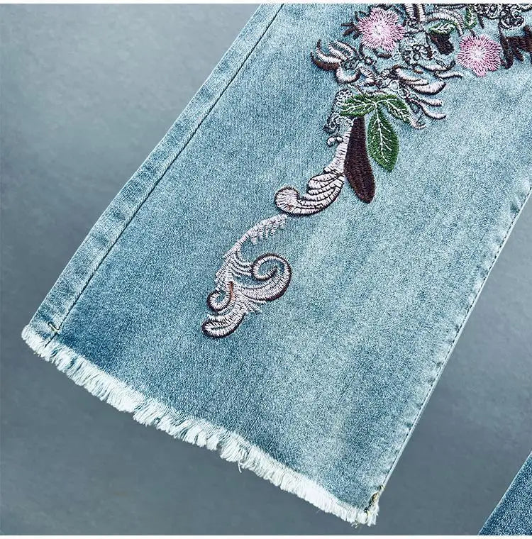 Y2k Jeans Trend Spring Summer Fashion All-match Lace Splicing Denim Straight Pants Blue Jeans for Women Streetwear Wide Leg New