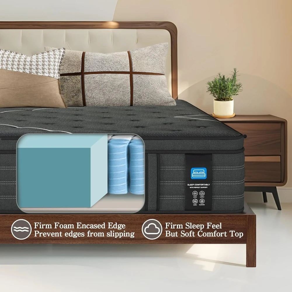 Ultra Firm Twin Mattress, 14 Inch Extra Firm Twin Size(Upgraded Enhanced) Plush Hybrid Mattress, Extra Lumbar Support,Customized