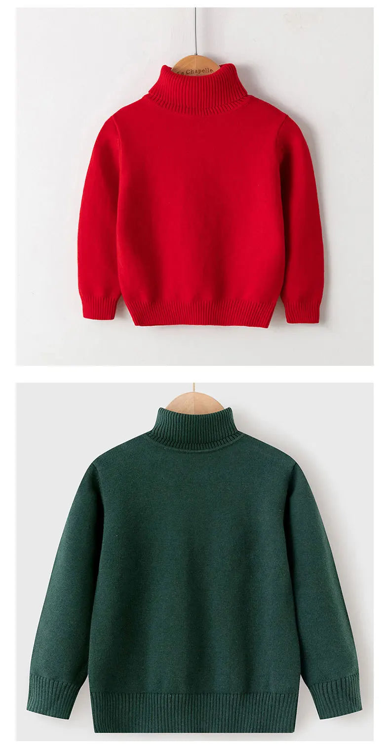 2026 Autumn Winter Children's Cotton Sweater Full Sleeve Turtleneck Knitwear Baby Boys Girls Clothing Warm Soft Jumper Pullovers