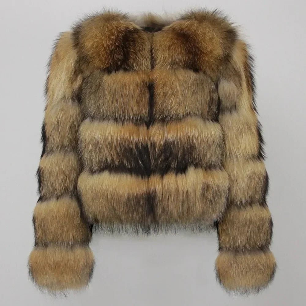 Real Fox Fur Coat Winter Jacket Women O-neck Thick Fashion 2025 & 2026 Natural Fox Fur Raccoon Outerwear Warm Luxury Female Plus Size
