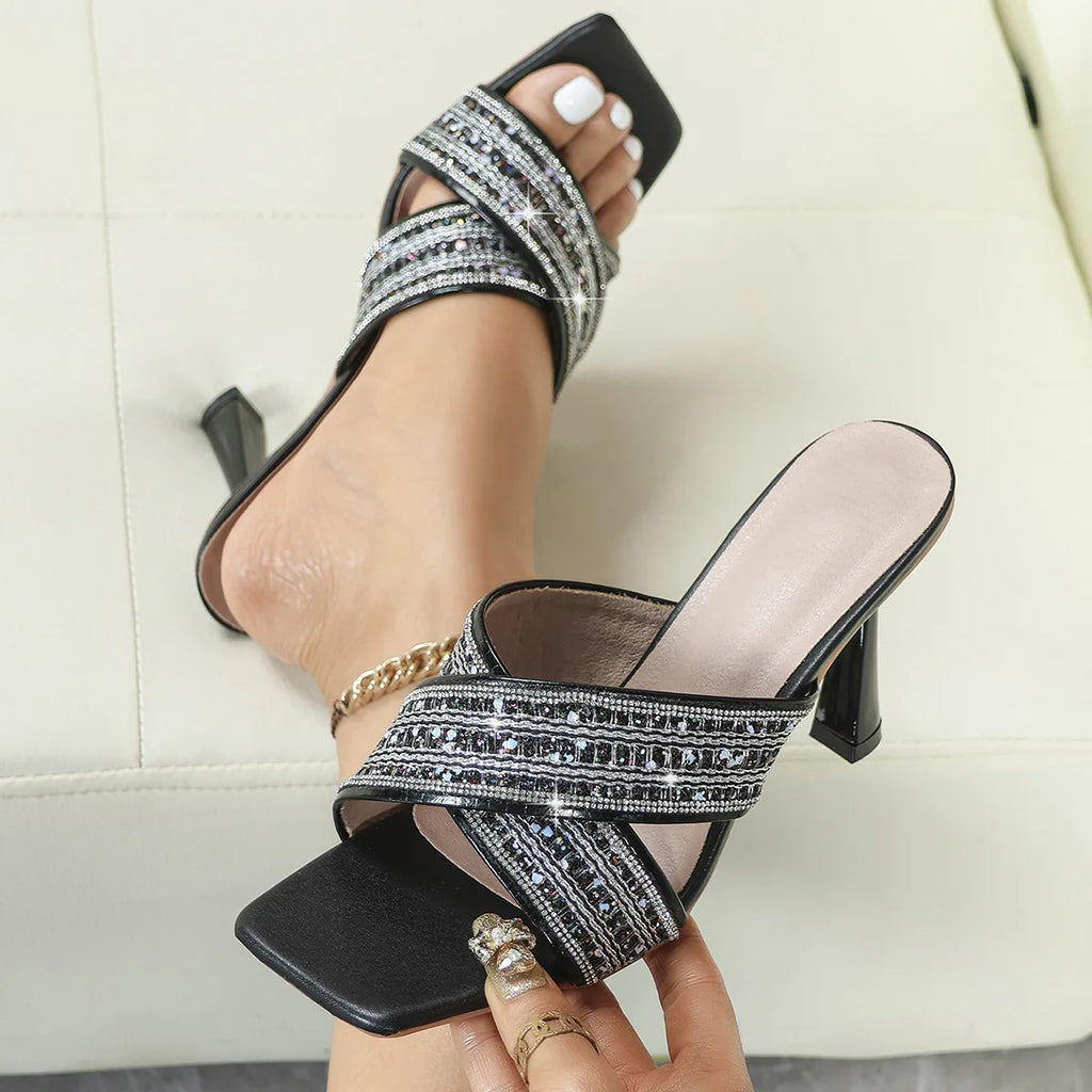 LIHUAMAO women heel sandals shoes stilletto high heel thin heel sandals slipper pumps party night club slipper