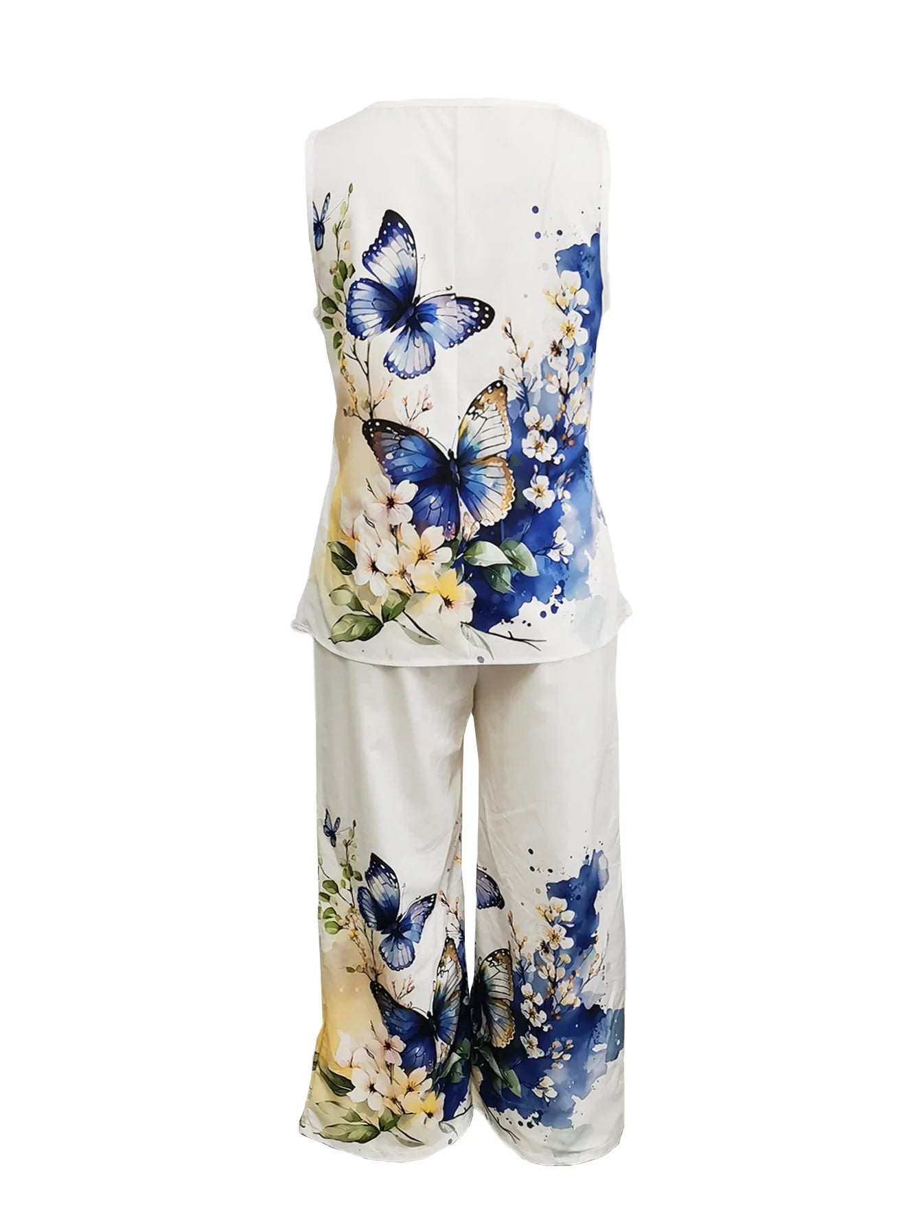 Simple Sleeveless Printed Vest Long Pants Set Women Summer Fashion Round Neck Casual T-Shirt Top Loose Pants Suit Clothes