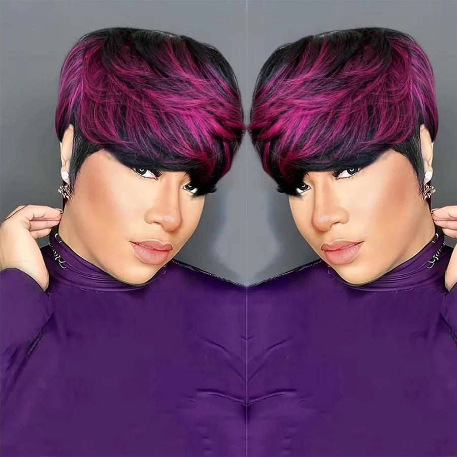 Straight Pixie Cut Wig 6inch Human Hair Full Machine Made Wig Short Layered Style for Women Comfortable Fit Wig Main image