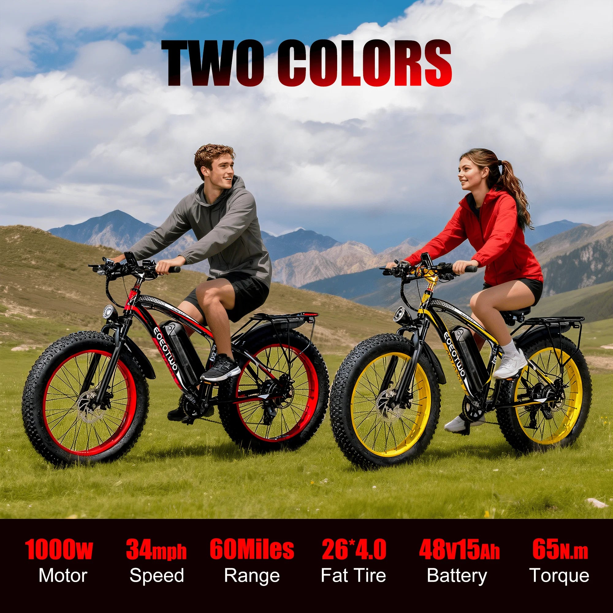 EOEOTWO 1500W Fat Tire Electric Bike for Adults 26"x4.0 All Terrain Ebike 34MPH Fast Mountain E-Bike 48V Long Range Snow Beach Bicycle Secondary image