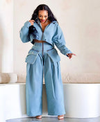 Denim Two Piece Sets Women Coat Jacket Wide Leg Pants Jeans Suits Matching Sets Trousers Outfits 2025/2026 Y2k Streetwear Party