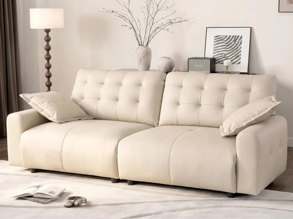 Oversized PU Leather Sectional Sofa Adjustable Backrest 31.5" Seat Depth Semi-Reclining Sleeper Chaise 91" 2 Seat, Customized