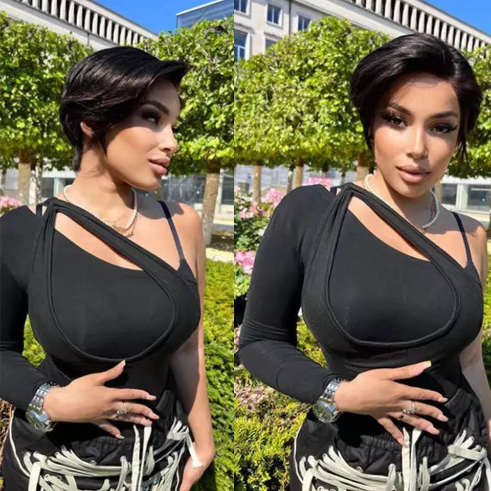 Straight Pixie Cut Wig Short Bob Wigs 13x4 Lace Front Wigs Human Hair Pre Plucked Pixie Cut Wig Brazilian Human Hair 100%