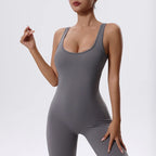 V Back Scrunch Gym Set Women Sport One-Piece Suit Yoga Suit Flared Pants Women Sports Jumpsuit Fitness Rompers Workout Bodysuits