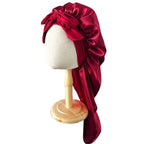 Women Bonnet Satin Sleeping Hat Long Tail Braid Hair Night Sleep Cap Head Cover Bonnets Shower Caps for Sauna Bathing Bonnet