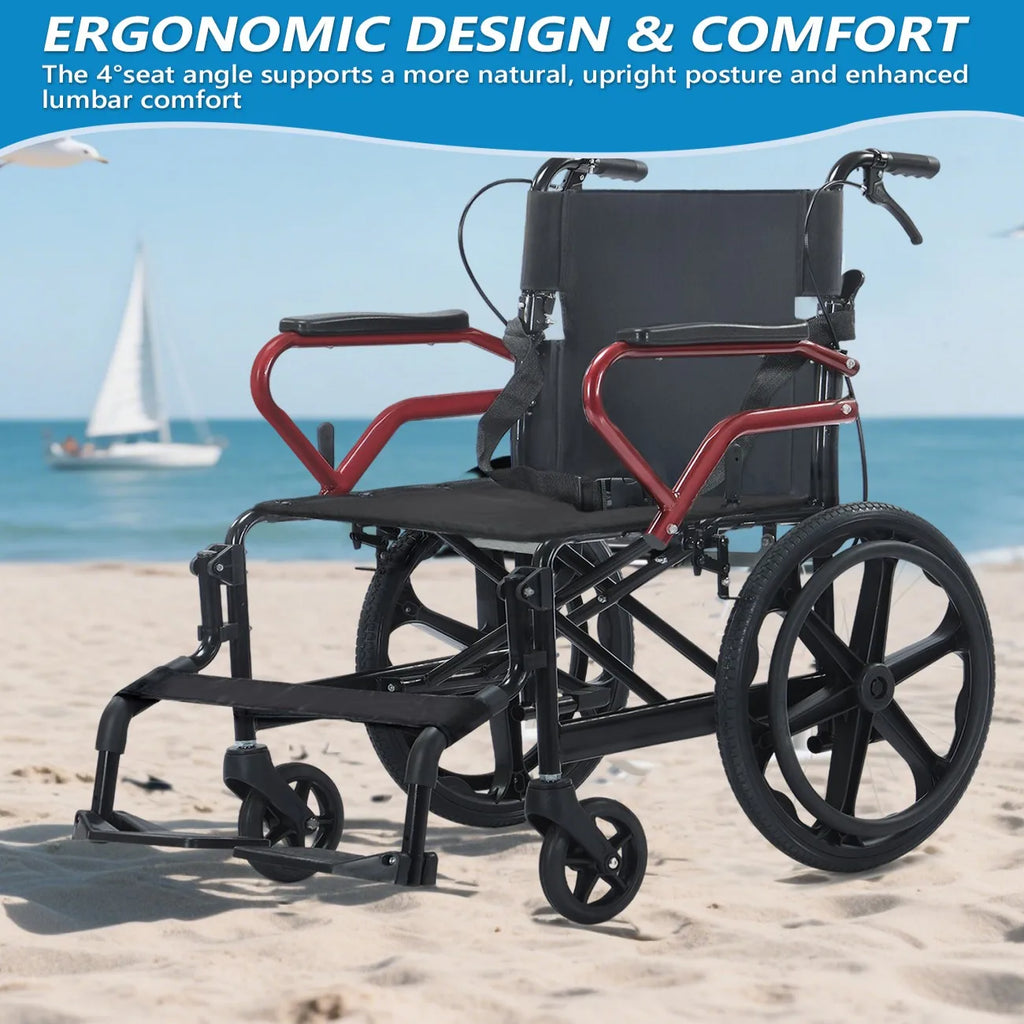 Lightweight Travel Wheelchair Foldable Compact Hand Push Wheelchair for Easy Storage in Car Trunk Airplane Suitable for Adult