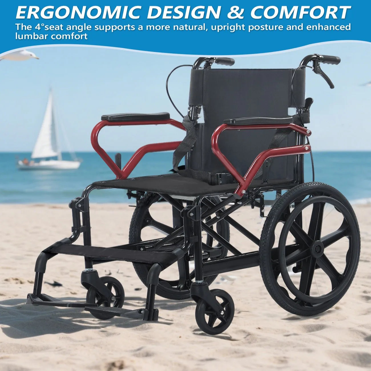 Lightweight Travel Wheelchair Foldable Compact Hand Push Wheelchair for Easy Storage in Car Trunk Airplane Suitable for Adult