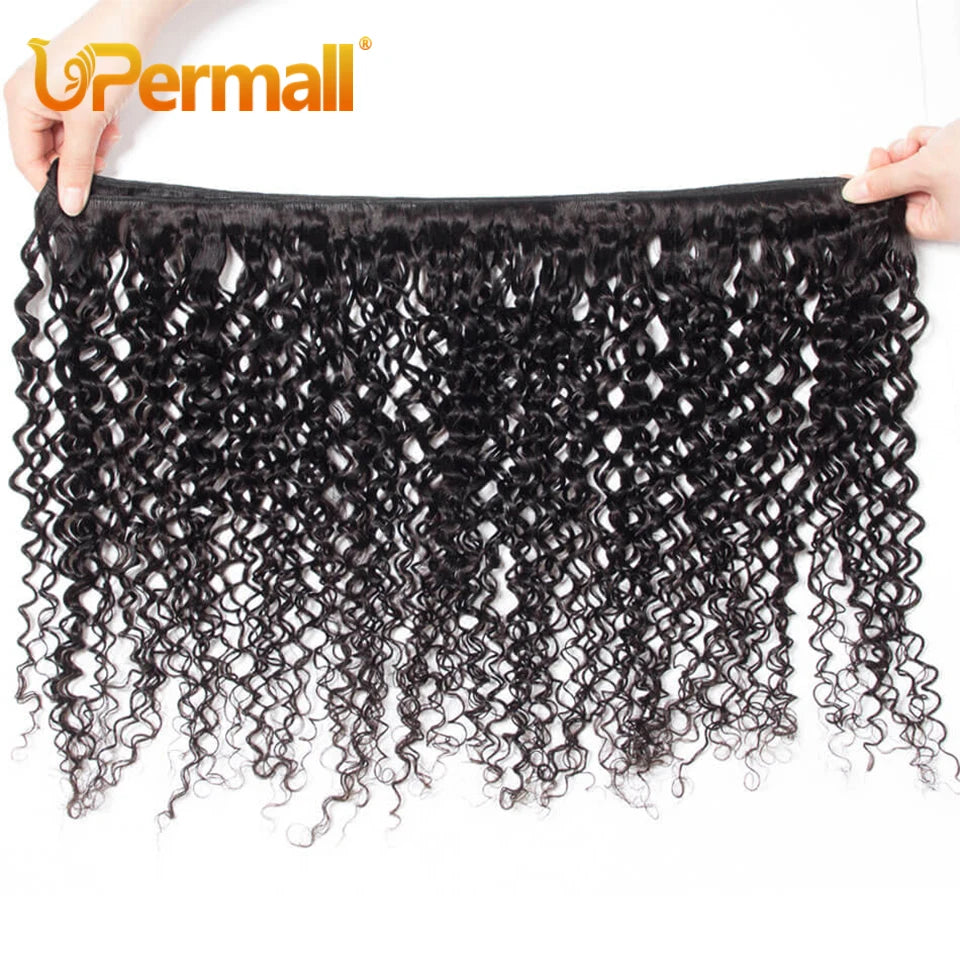 Upermall 50g 4/5/6 Human Hair Bundles With Closure Kim K 2x6 Kinky Curly HD Transparent Middle Part Lace Closure and Bundle Full