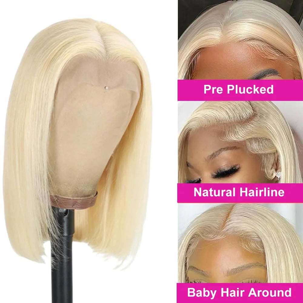 12 14 16 Inch 200 Density Straight Lace Front Human Hair wig Short Transparent 13x4 Bob Lace Frontal Wigs 613 Honey Blonde Remy Secondary image