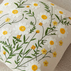 Double Sided Embroidered Daisy Pillow Cover Cute White Yellow Wildflower Print Soft Boho Throw Pillow Case for Spring Home Decor