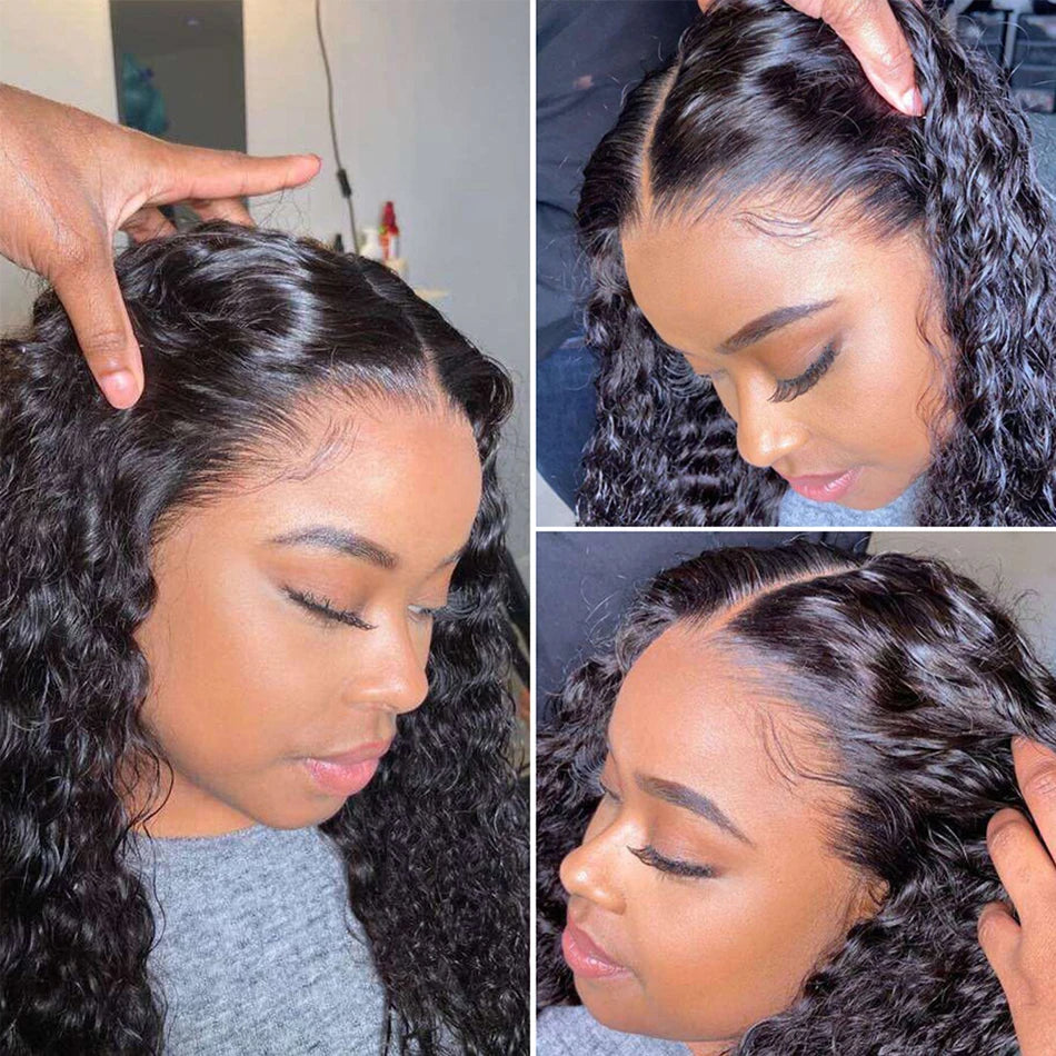 40Inch Deep Curly 13X6 HD Transparent Lace Front Human Wigs Brazilian Human Hair Wigs Water Curly Wave Frontal Wigs Pre Plucked