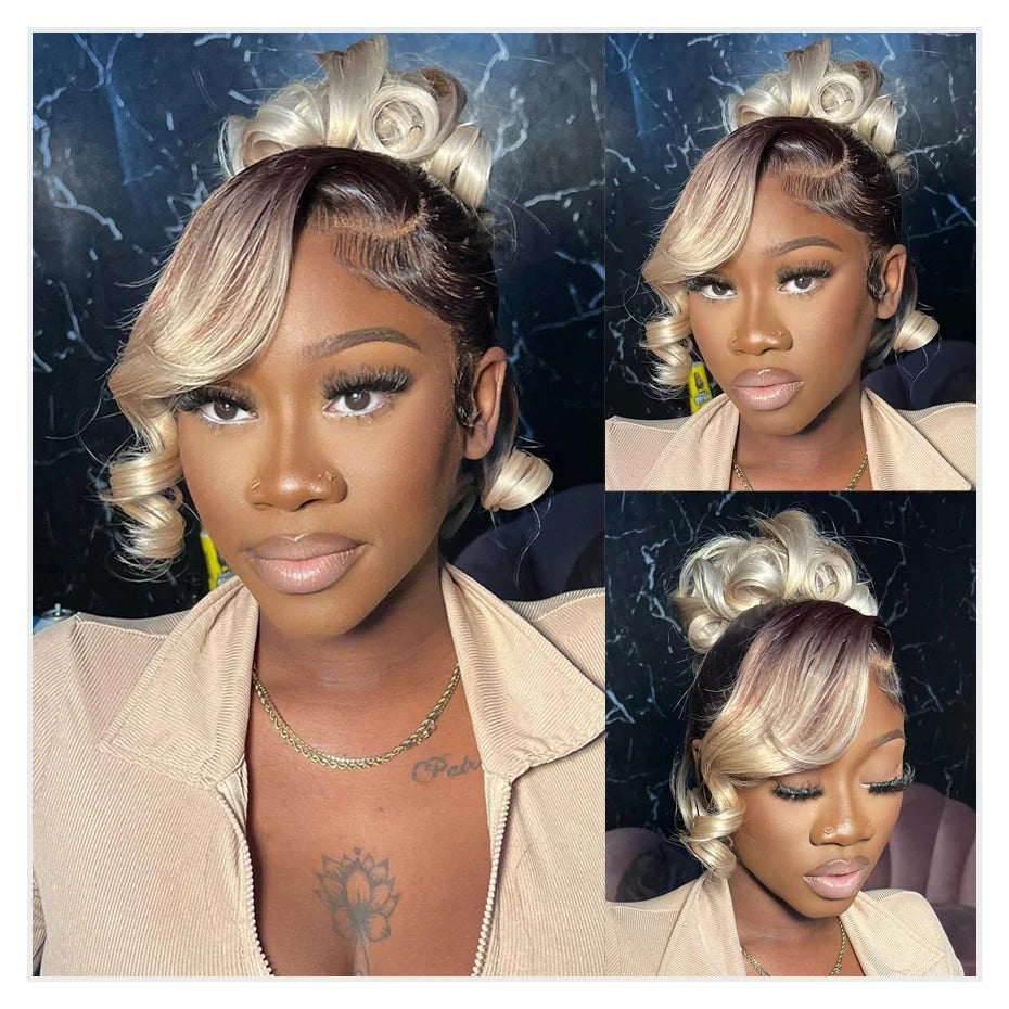 1B 613 Body Wave Human Hair Wig 13x6 Hd Lace Frontal Wig Brazilian 2 Tone Dark Root Ombre Blonde Lace Front Wigs For Black Women