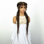 1B/30 Dark Brown Synthetic Lace Frontal Dutch Box Braided Wigs for Black Women Fishtail Braids Wigs with Baby Hair Cornrow Wigs