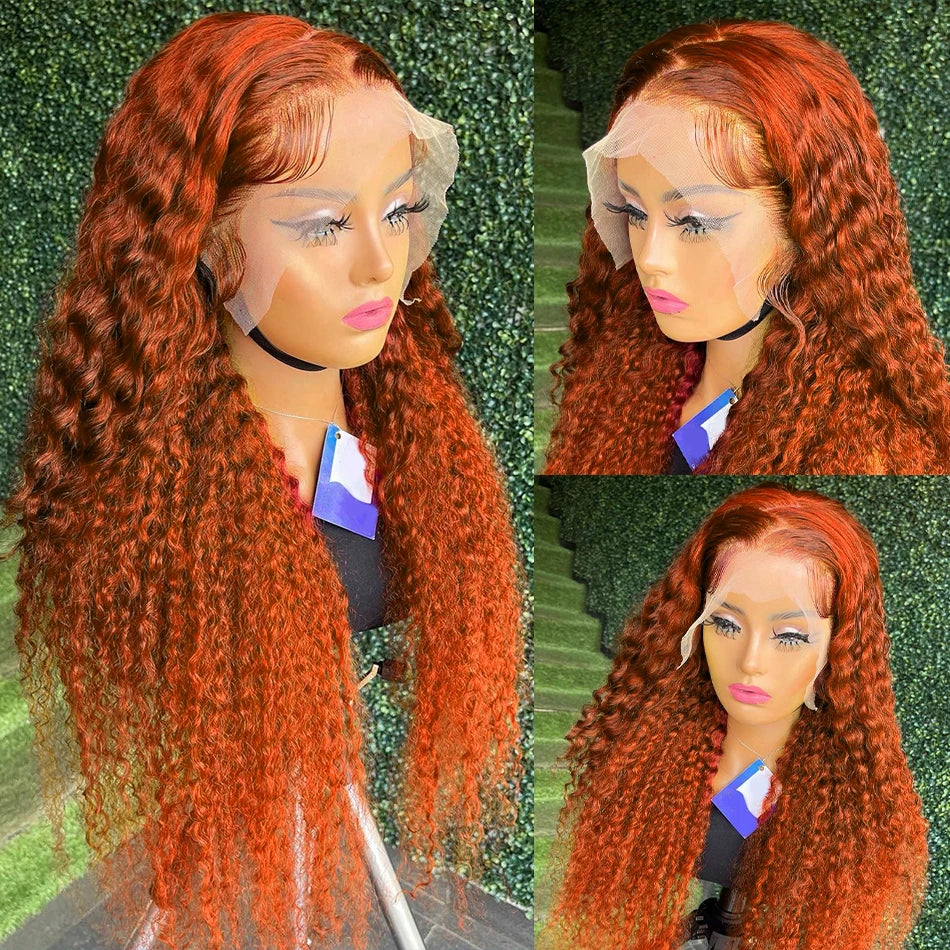 Deep Wave Ginger Orange Lace Front Curly Human Hair Wig Water Wave 13x4 13x6 HD Lace Frontal Wig For Women Brazilian 200 Density
